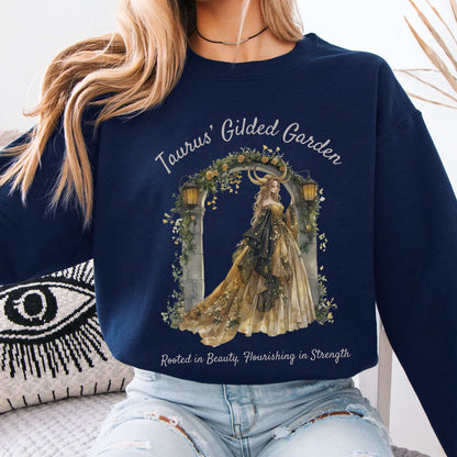 Taurus' Gilded Garden Zodiac Sweatshirt Navy / S Sweatshirt The Mystic Eden Bookish Book Lovers
