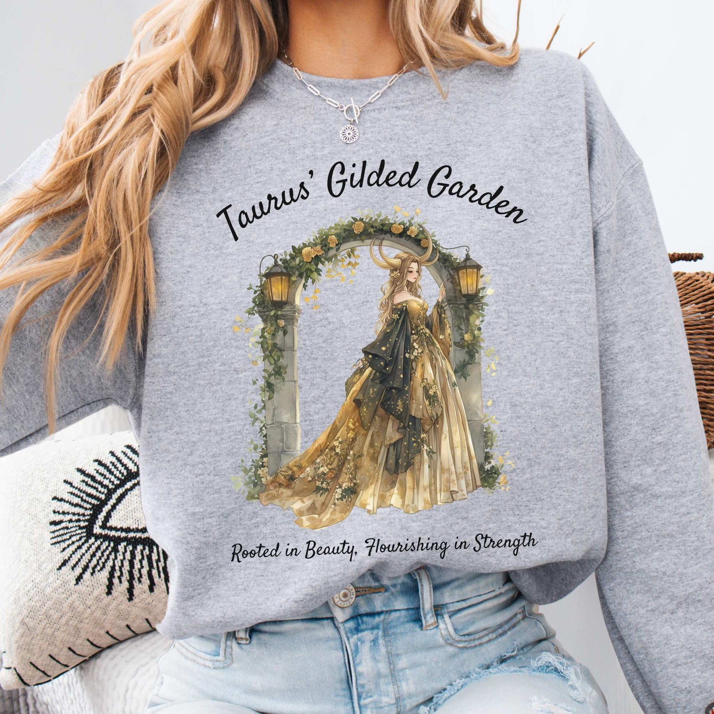 Taurus' Gilded Garden Zodiac Sweatshirt Sport Grey / S Sweatshirt The Mystic Eden Bookish Book Lovers