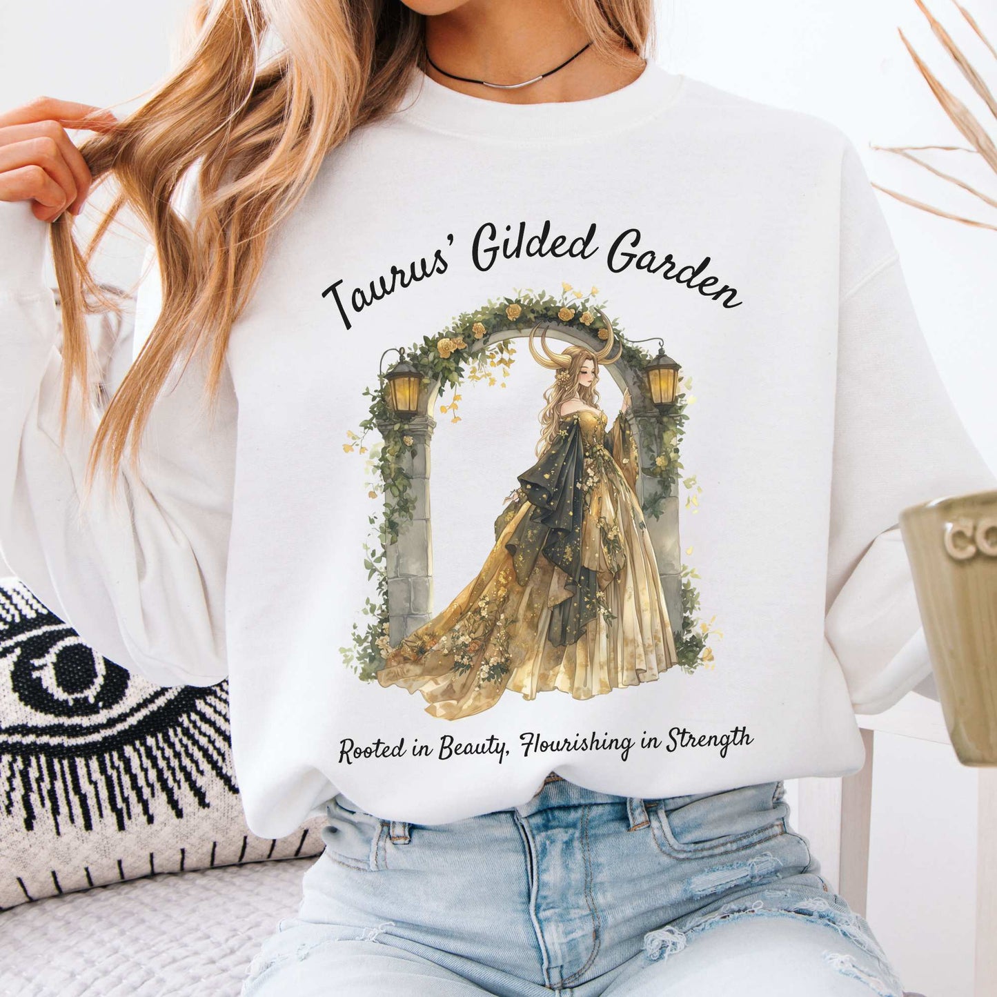 Taurus' Gilded Garden Zodiac Sweatshirt White / S Sweatshirt The Mystic Eden Bookish Book Lovers