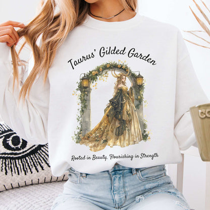 Taurus' Gilded Garden Zodiac Sweatshirt White / S Sweatshirt The Mystic Eden Bookish Book Lovers