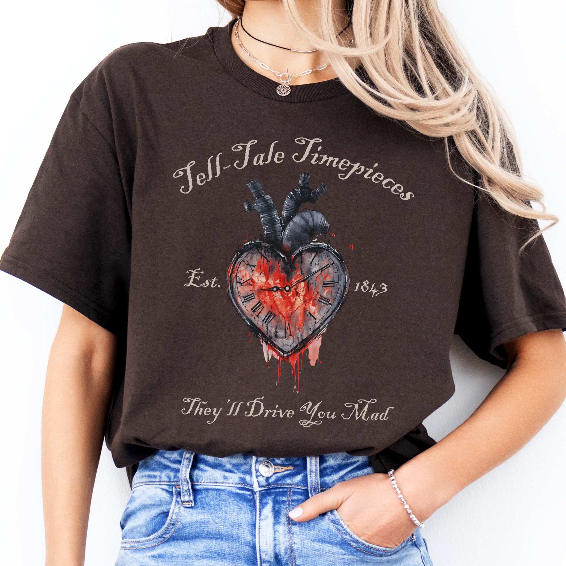 Tell-Tale Timepieces Edgar Allan Poe Shirt Dark Chocolate / S T-Shirt The Mystic Eden Bookish Book Lovers