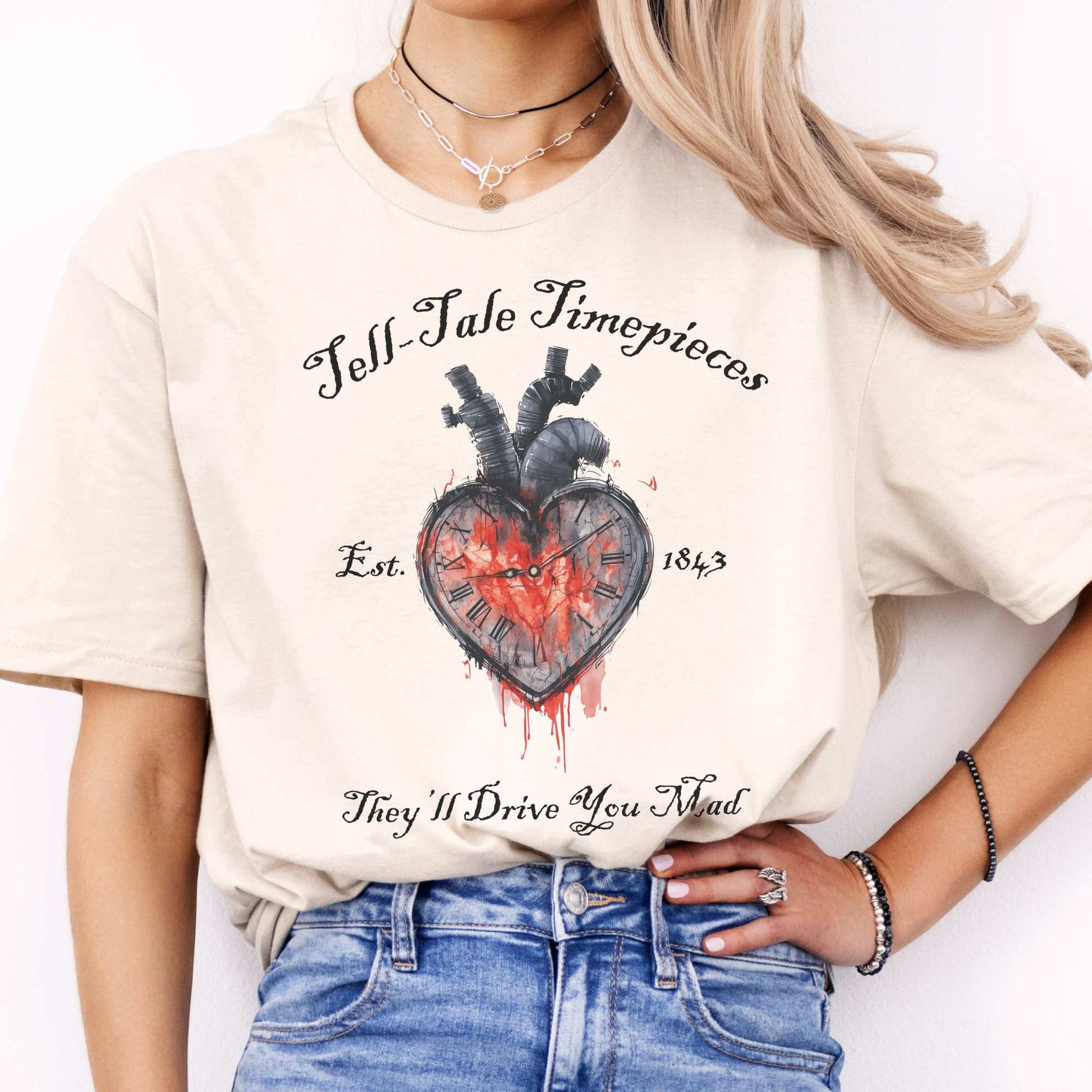 Tell-Tale Timepieces Edgar Allan Poe Shirt Natural / S T-Shirt The Mystic Eden Bookish Book Lovers