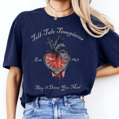 Tell-Tale Timepieces Edgar Allan Poe Shirt Navy / S T-Shirt The Mystic Eden Bookish Book Lovers