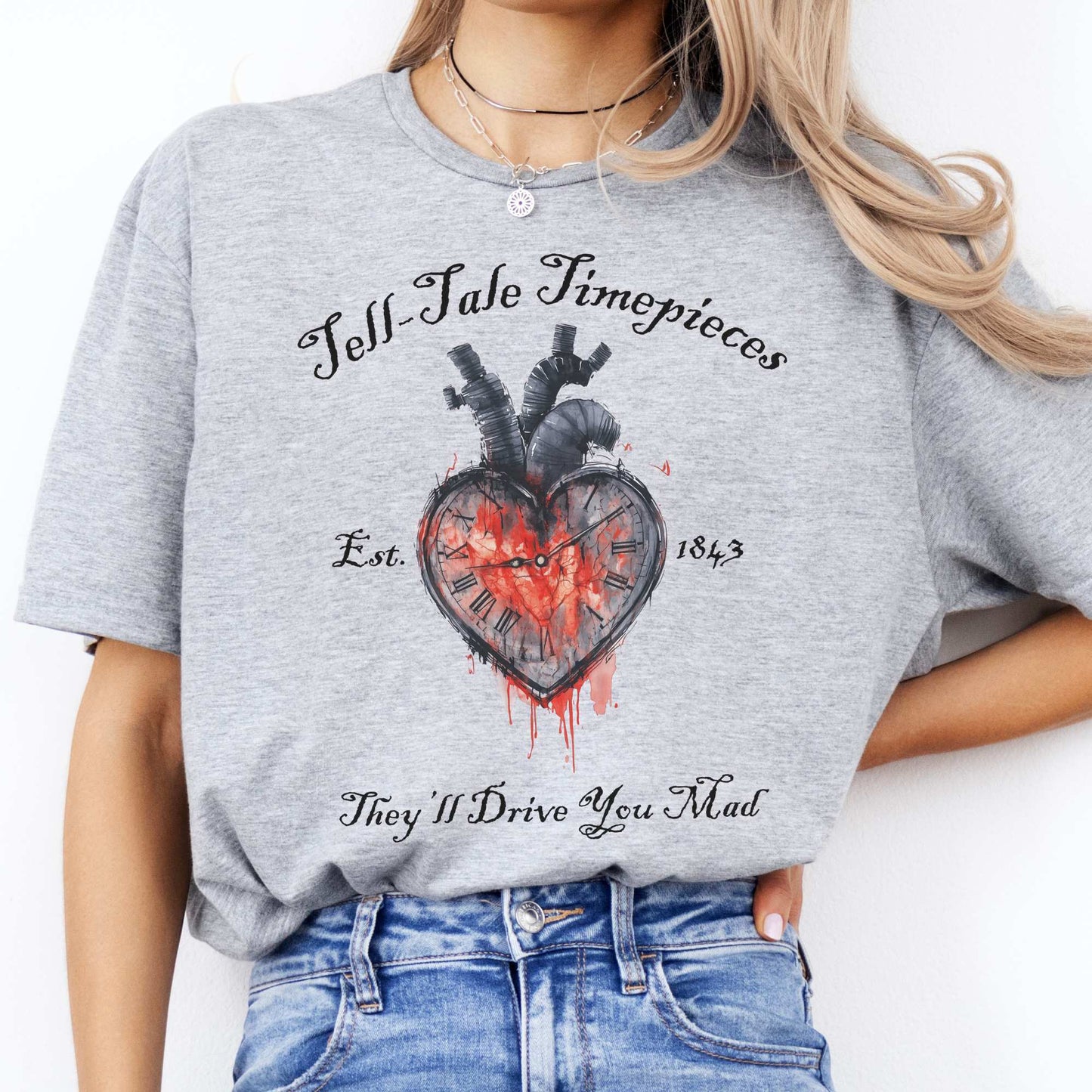 Tell-Tale Timepieces Edgar Allan Poe Shirt Sport Grey / S T-Shirt The Mystic Eden Bookish Book Lovers