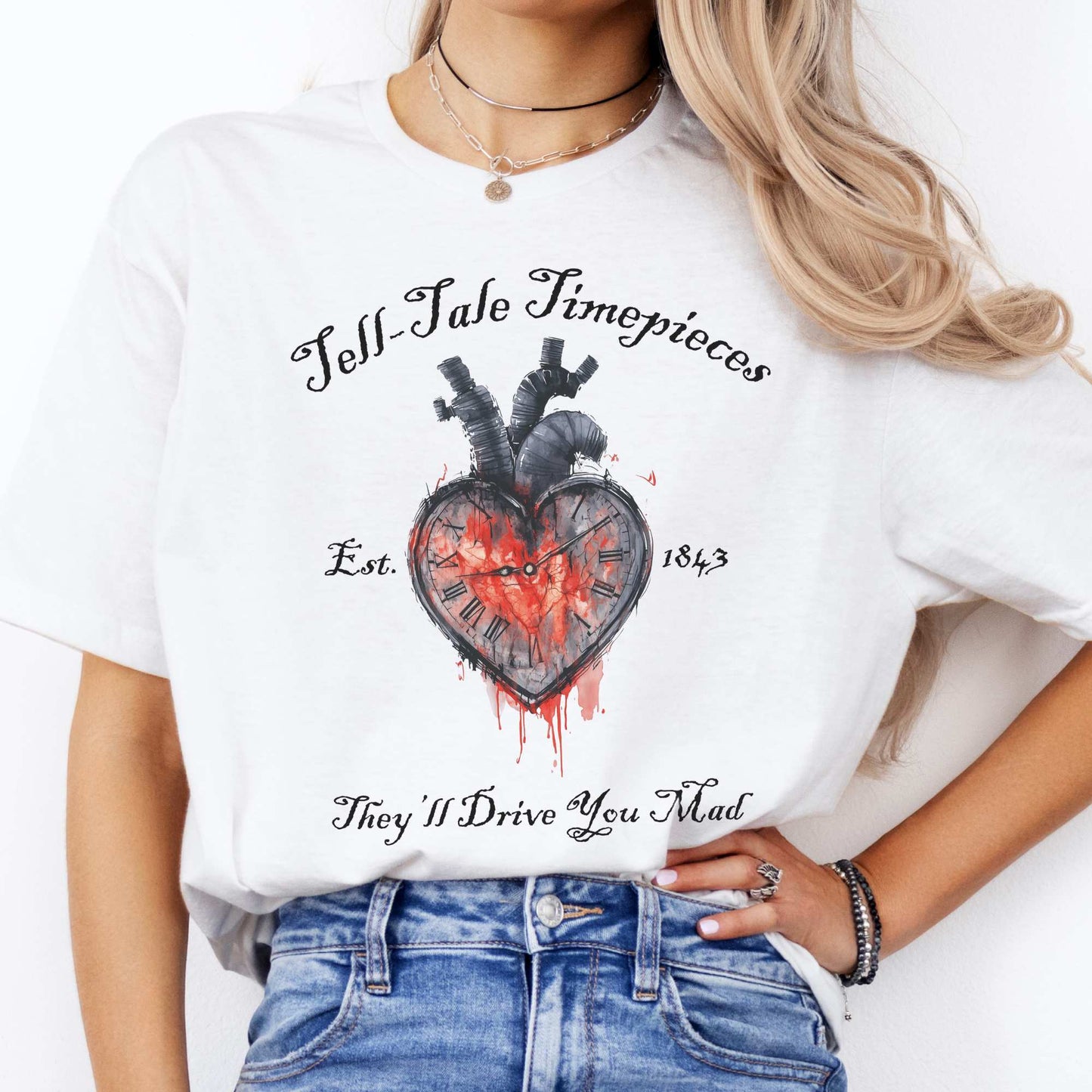 Tell-Tale Timepieces Edgar Allan Poe Shirt White / S T-Shirt The Mystic Eden Bookish Book Lovers