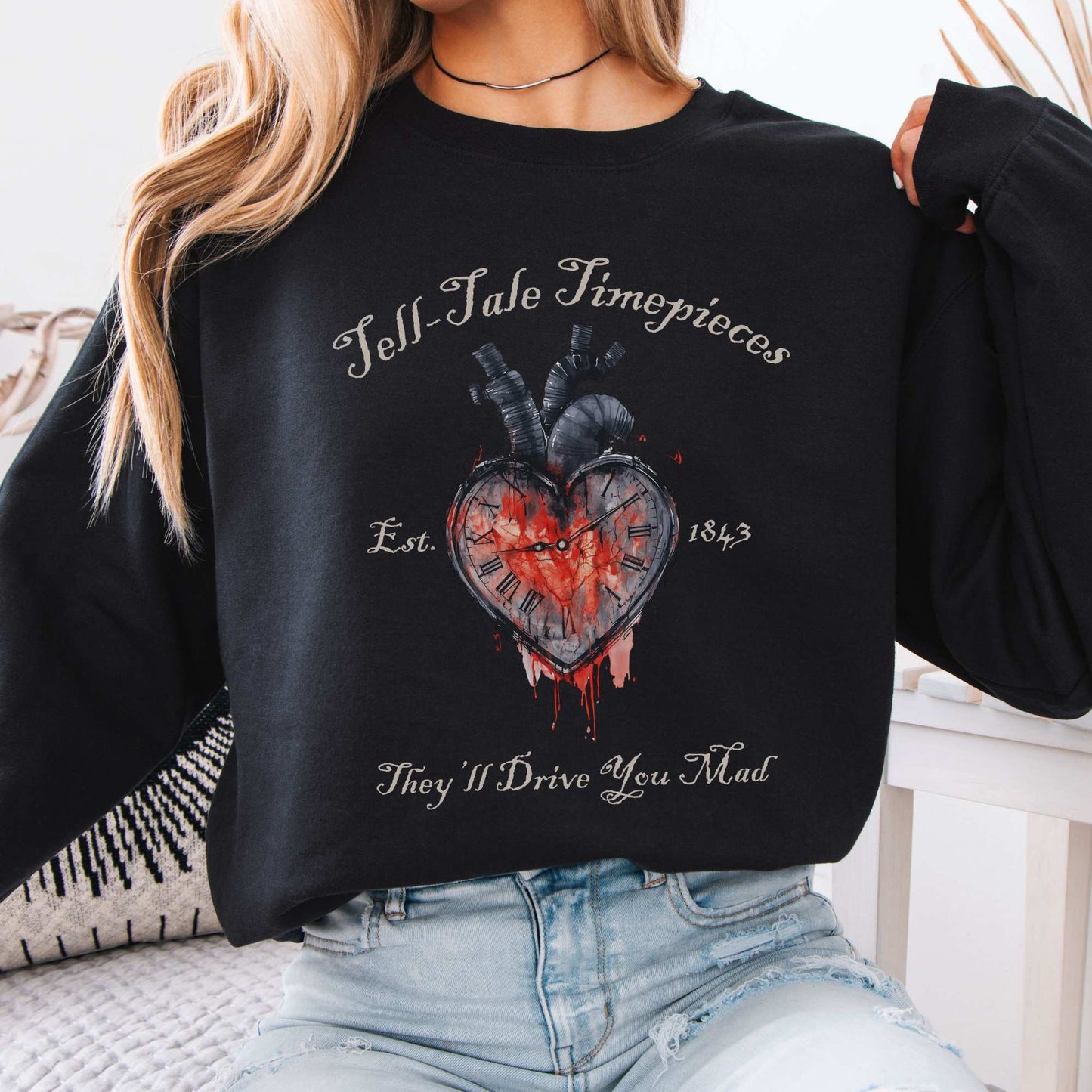 Tell-Tale Timepieces Edgar Allan Poe Sweatshirt Black / S Sweatshirt The Mystic Eden Bookish Book Lovers