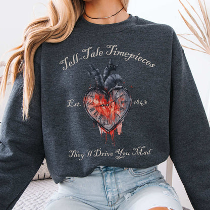 Tell-Tale Timepieces Edgar Allan Poe Sweatshirt Dark Heather / S Sweatshirt The Mystic Eden Bookish Book Lovers