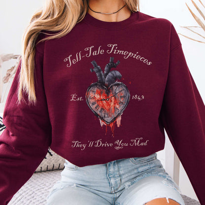 Tell-Tale Timepieces Edgar Allan Poe Sweatshirt Maroon / S Sweatshirt The Mystic Eden Bookish Book Lovers