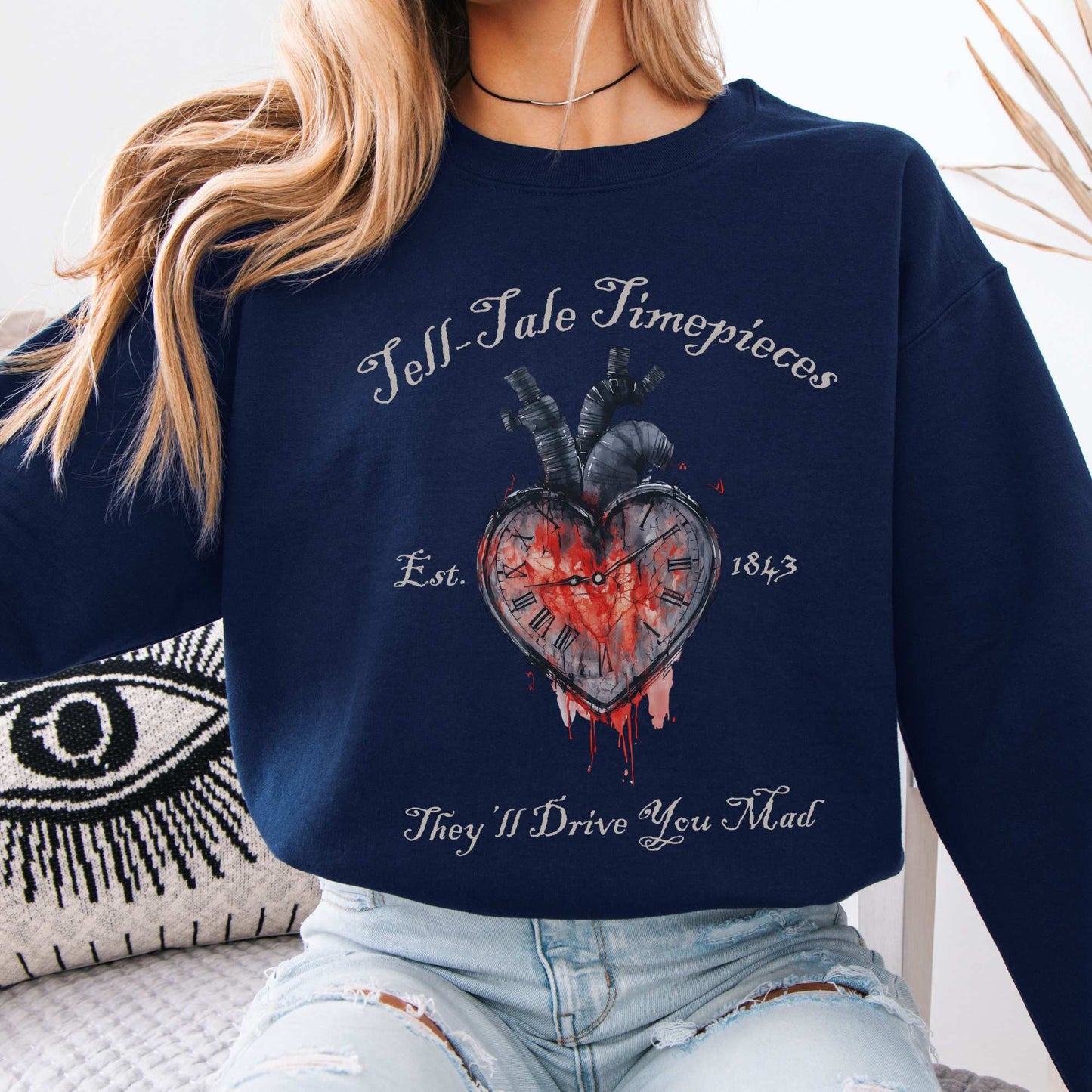 Tell-Tale Timepieces Edgar Allan Poe Sweatshirt Navy / S Sweatshirt The Mystic Eden Bookish Book Lovers
