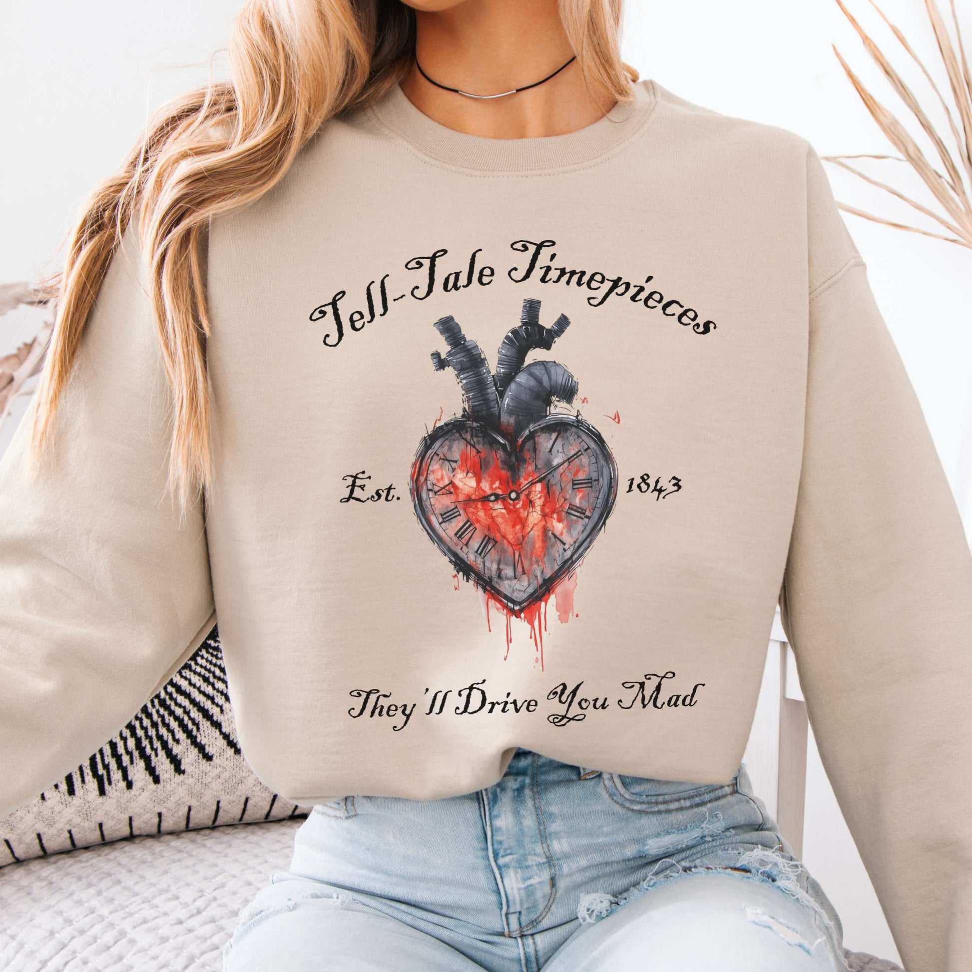 Tell-Tale Timepieces Edgar Allan Poe Sweatshirt Sand / S Sweatshirt The Mystic Eden Bookish Book Lovers