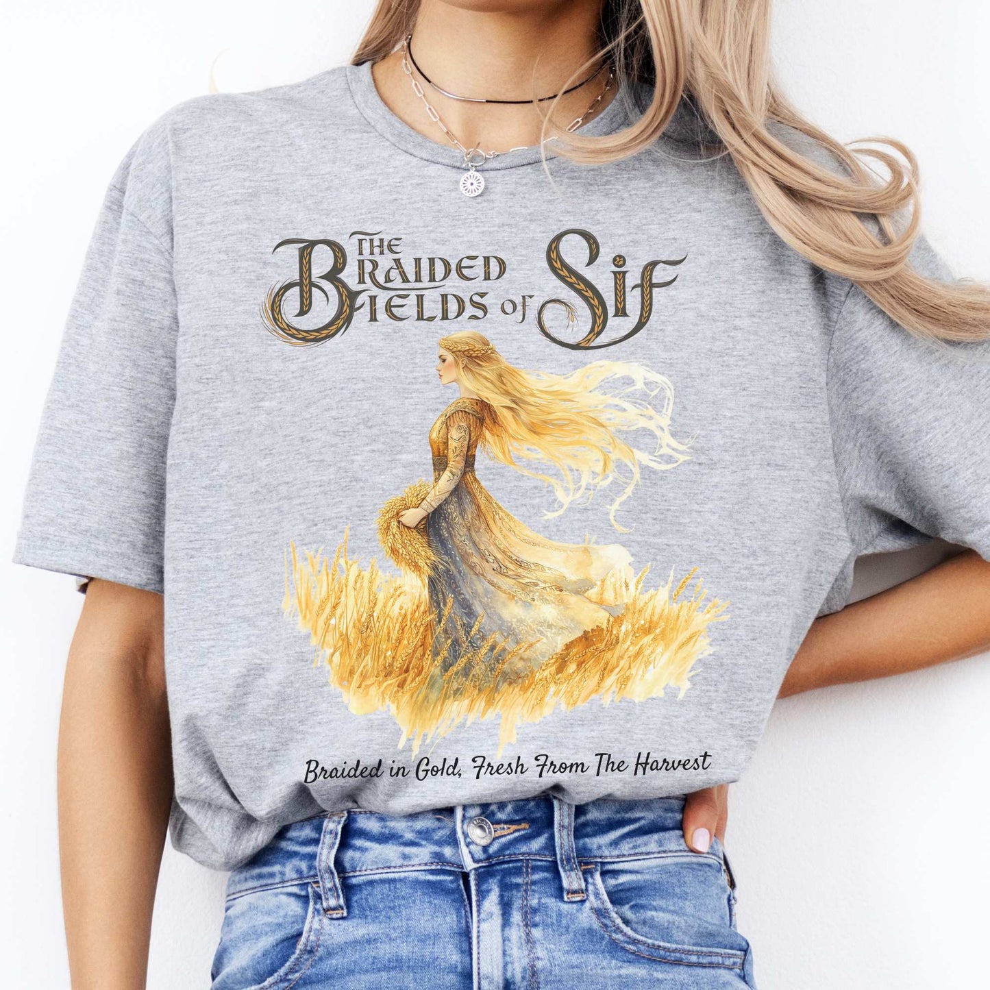 The Braided Fields of Sif Norse Goddess Shirt Sport Grey / S T-Shirt The Mystic Eden Bookish Book Lovers