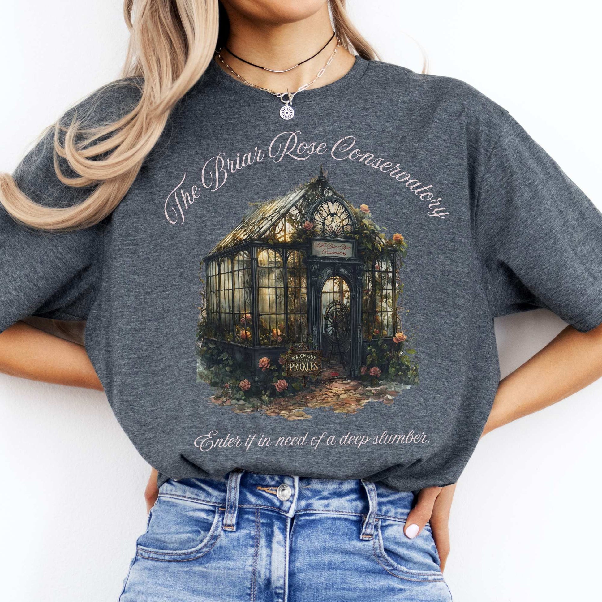 The Briar Rose Conservatory Fairytale Shirt Dark Heather / S T-Shirt The Mystic Eden Bookish Book Lovers