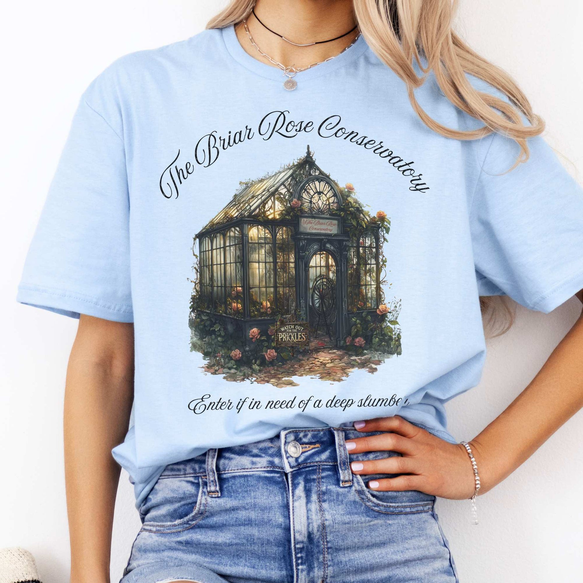The Briar Rose Conservatory Fairytale Shirt Light Blue / S T-Shirt The Mystic Eden Bookish Book Lovers