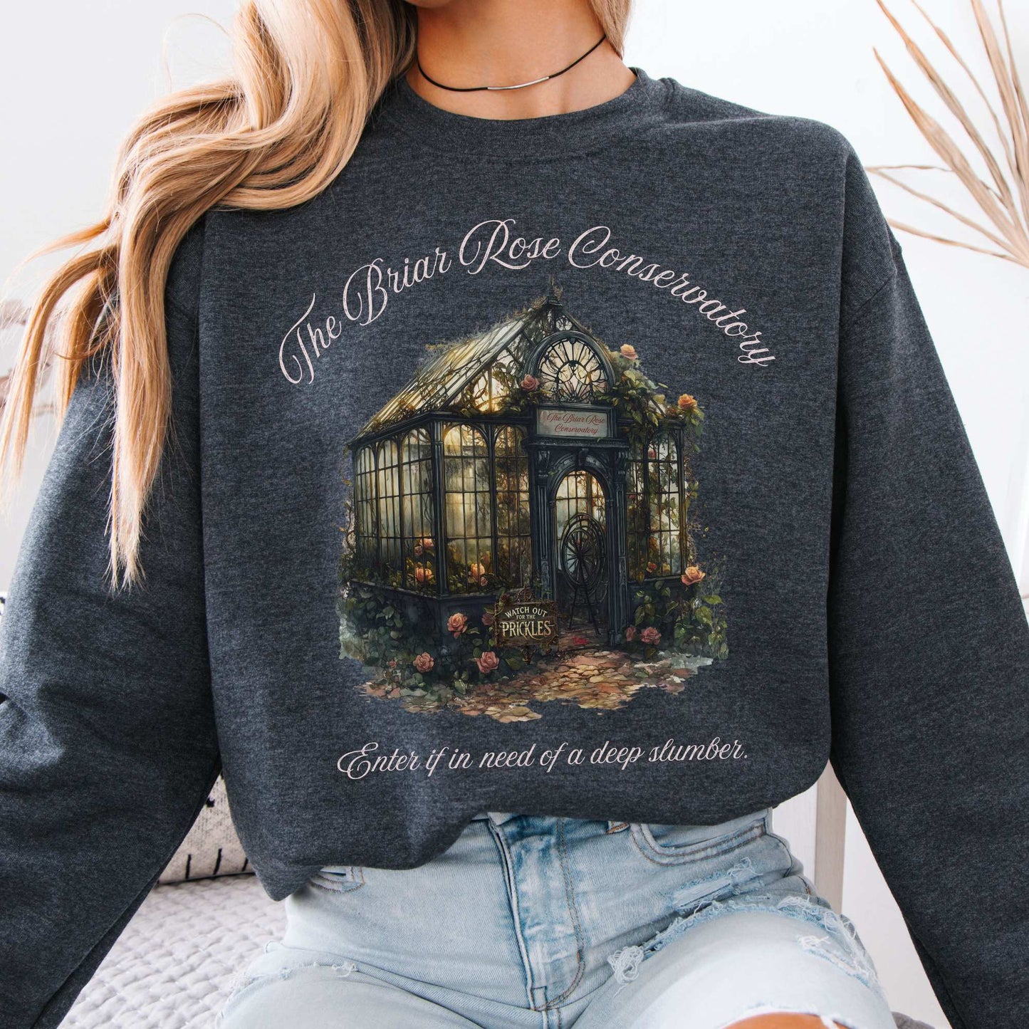 The Briar Rose Conservatory Fairytale Sweatshirt Dark Heather / S Sweatshirt The Mystic Eden Bookish Book Lovers