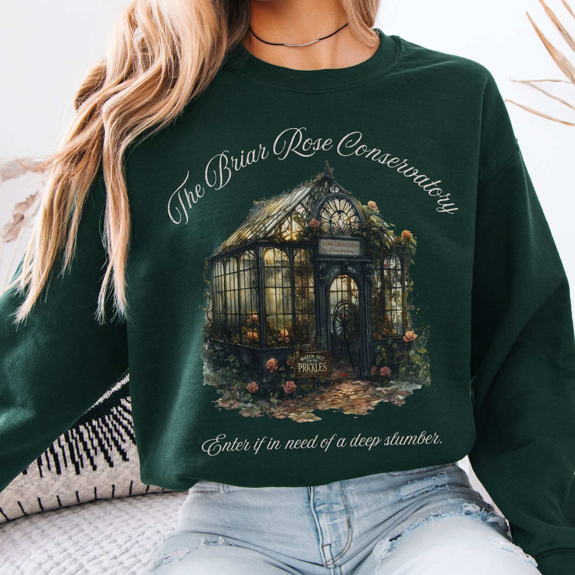 The Briar Rose Conservatory Fairytale Sweatshirt Forest Green / S Sweatshirt The Mystic Eden Bookish Book Lovers