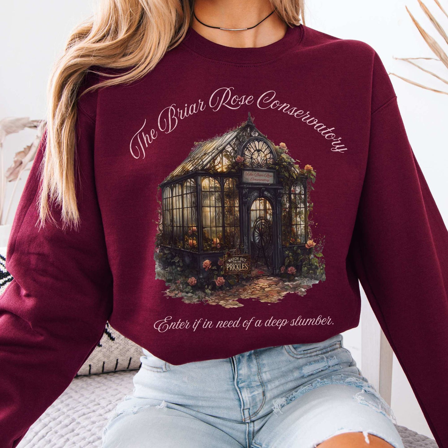 The Briar Rose Conservatory Fairytale Sweatshirt Maroon / S Sweatshirt The Mystic Eden Bookish Book Lovers