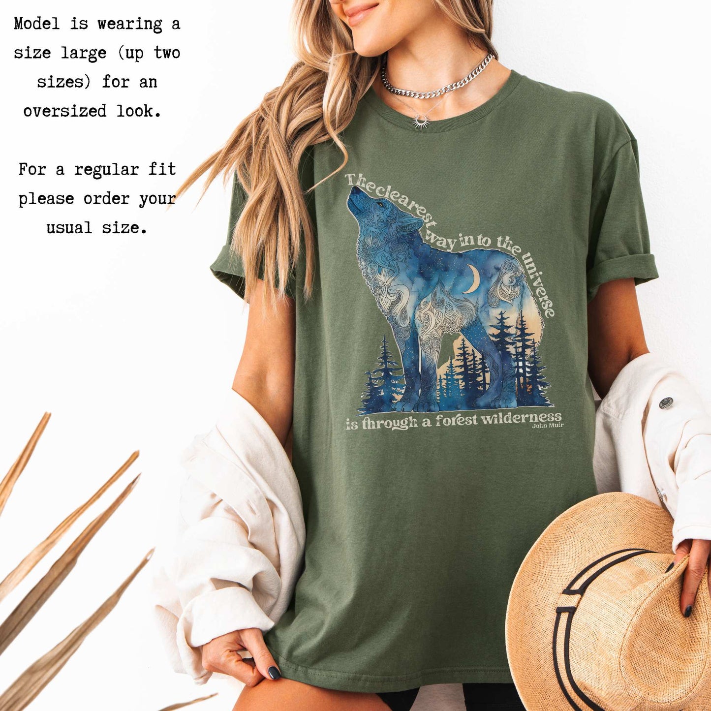 The Clearest Way Into The Universe Wolf John Muir Quote Tee T-Shirt The Mystic Eden Bookish Book Lovers