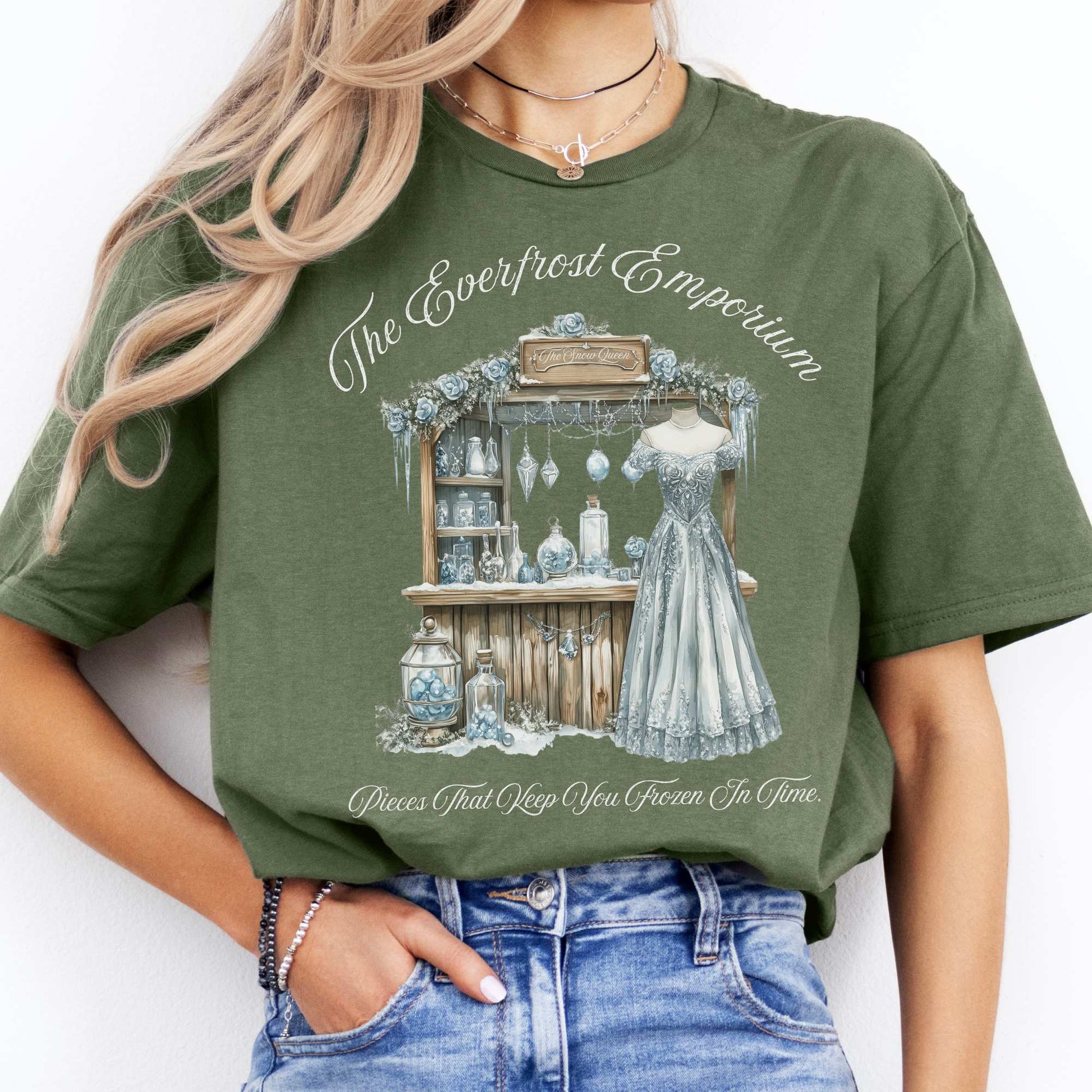 The Everfrost Emporium Snow Queen Fairytale Shirt Military Green / S T-Shirt The Mystic Eden Bookish Book Lovers
