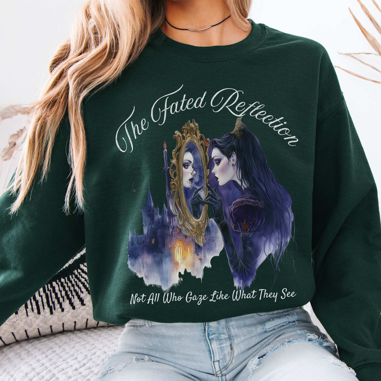 The Fated Reflection Fairytale Sweatshirt Forest Green / S Sweatshirt The Mystic Eden Bookish Book Lovers