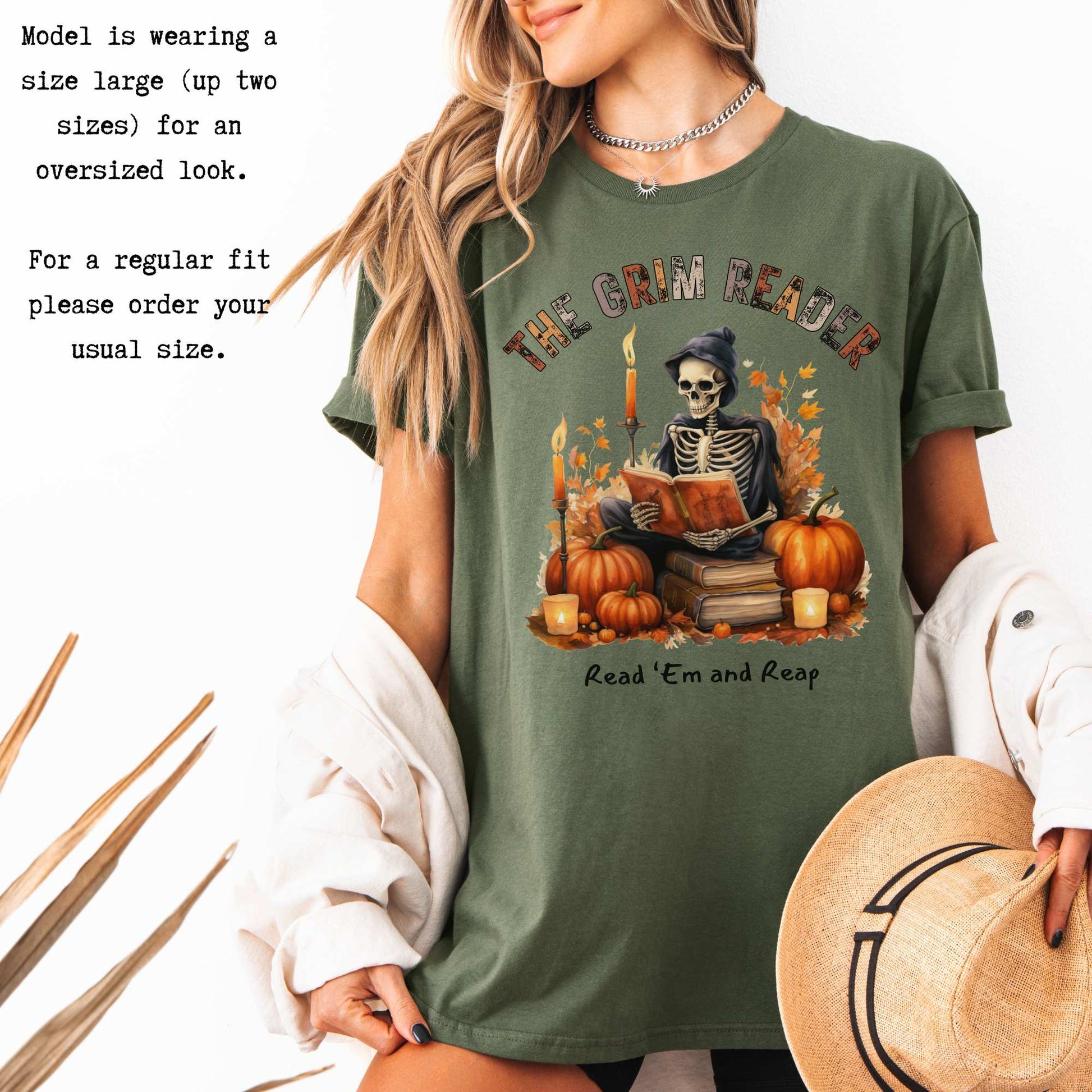 The Grim Reader Read ‘Em and Reap Halloween Tee T-Shirt The Mystic Eden Bookish Book Lovers