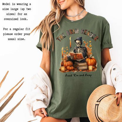 The Grim Reader Read ‘Em and Reap Halloween Tee T-Shirt The Mystic Eden Bookish Book Lovers