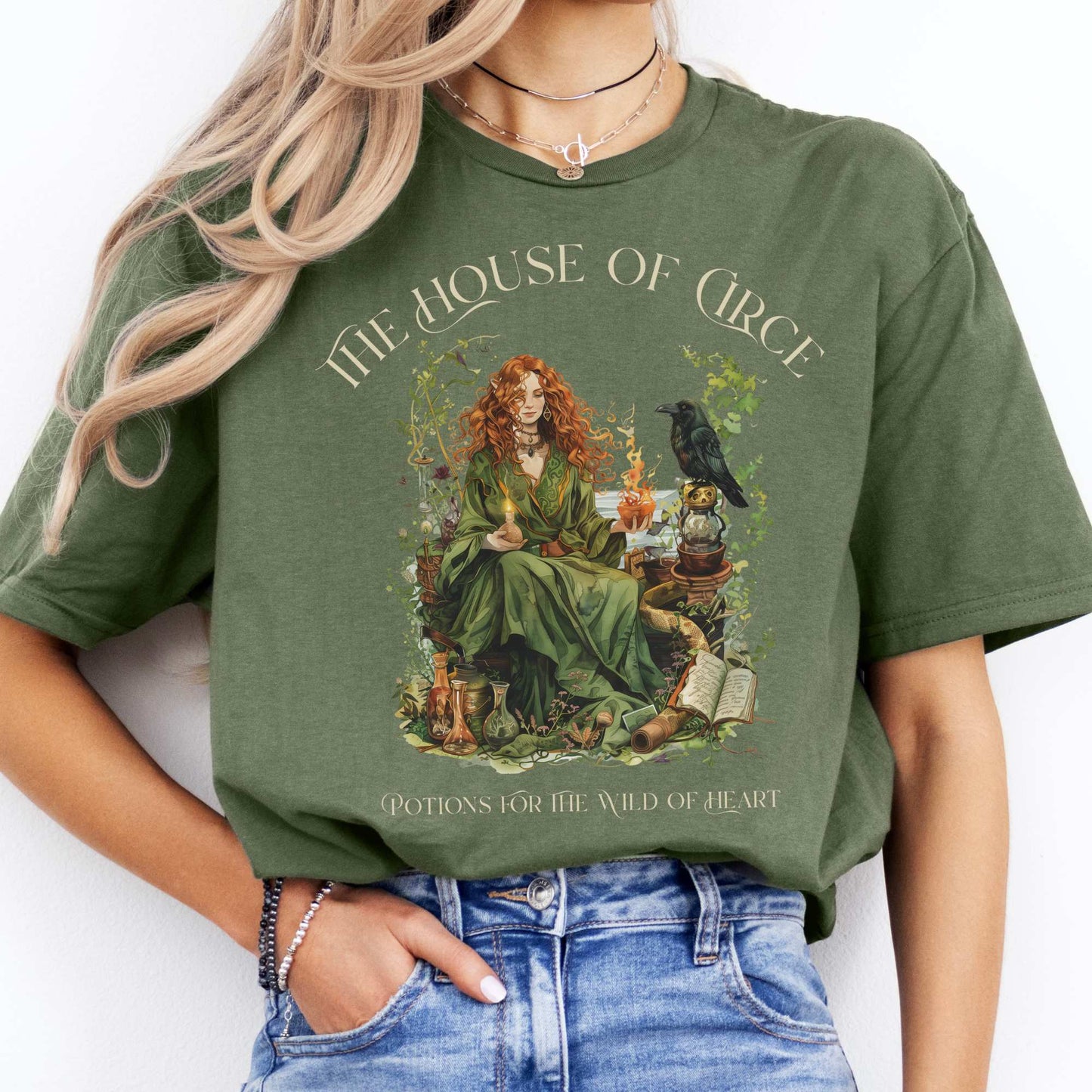 The House of Circe T-Shirt – Potions & Magic Tee Military Green / S T-Shirt The Mystic Eden Bookish Book Lovers