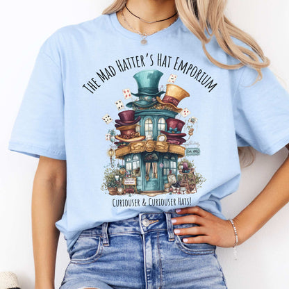 The Mad Hatter's Hat Emporium Shirt Light Blue / S T-Shirt The Mystic Eden Bookish Book Lovers