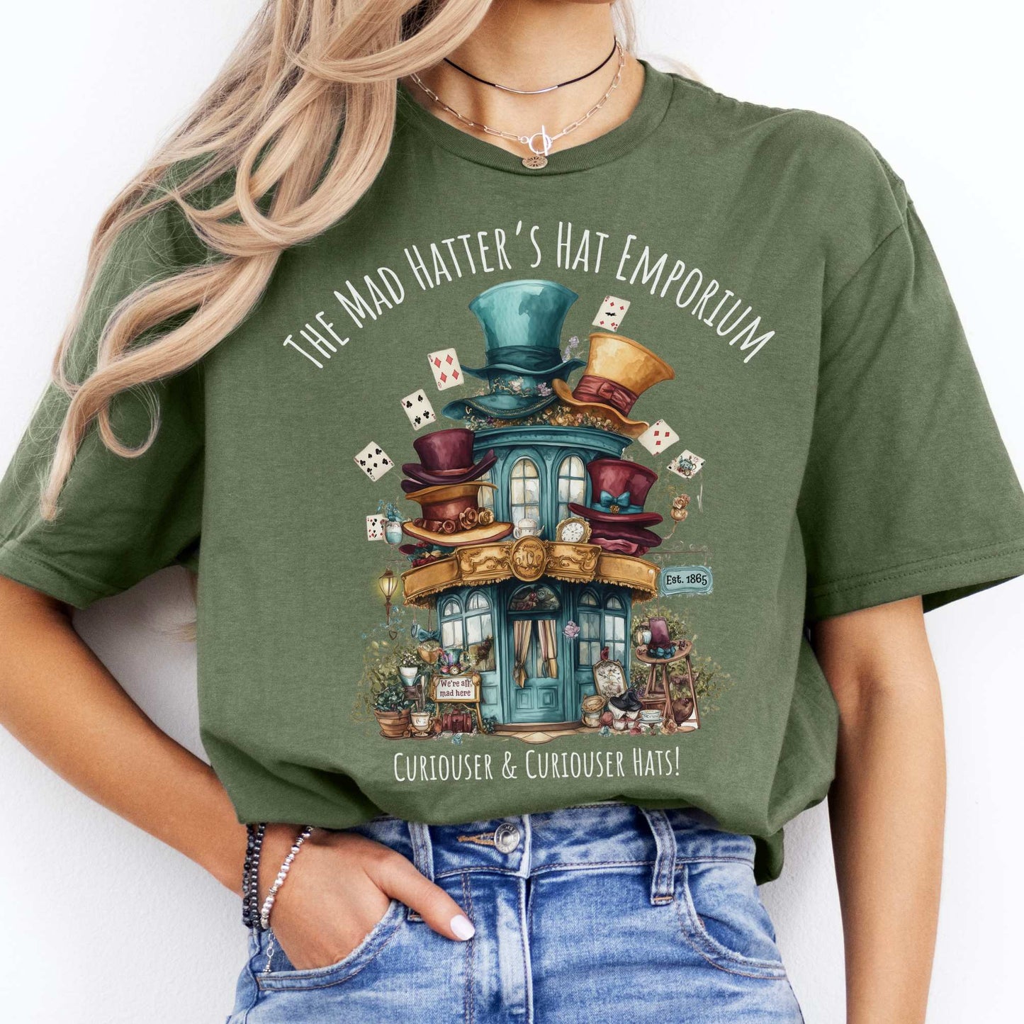 The Mad Hatter's Hat Emporium Shirt Military Green / S T-Shirt The Mystic Eden Bookish Book Lovers