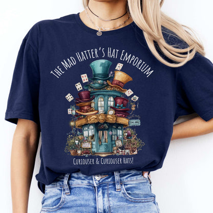 The Mad Hatter's Hat Emporium Shirt Navy / S T-Shirt The Mystic Eden Bookish Book Lovers
