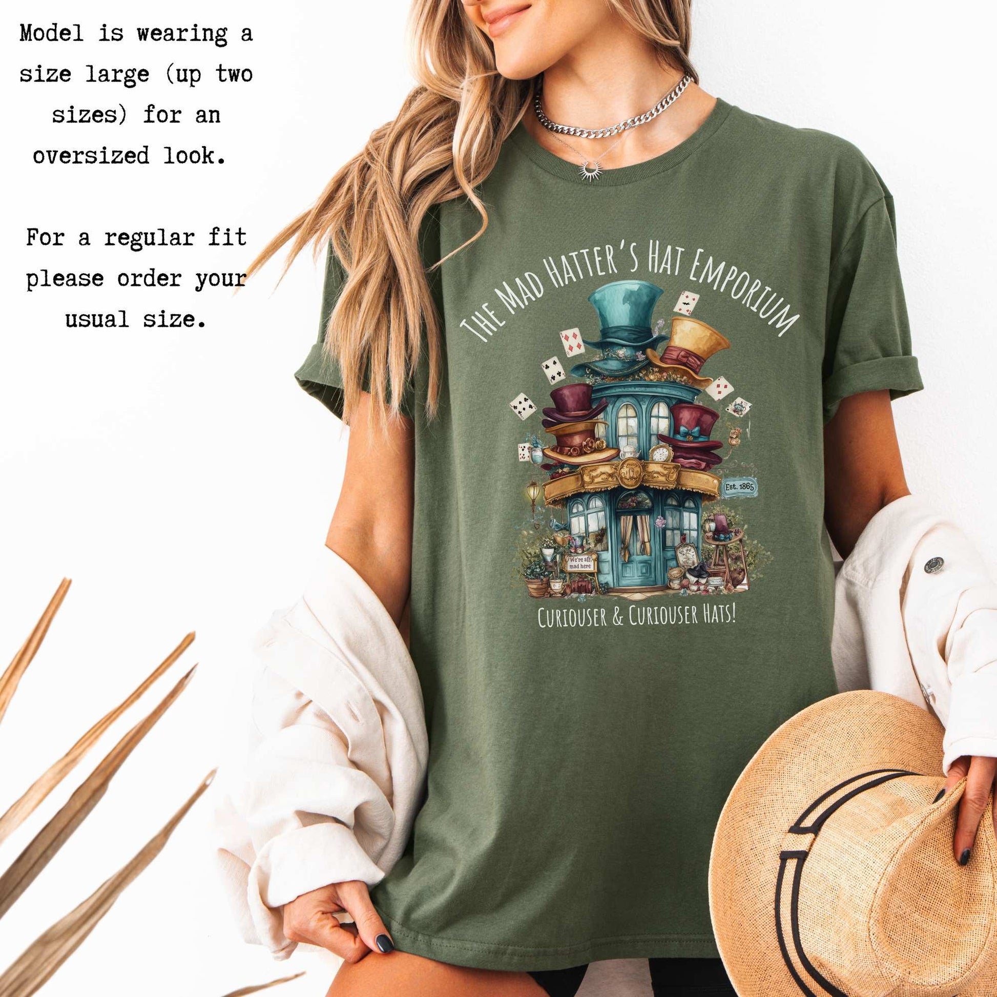 The Mad Hatter's Hat Emporium Shirt T-Shirt The Mystic Eden Bookish Book Lovers
