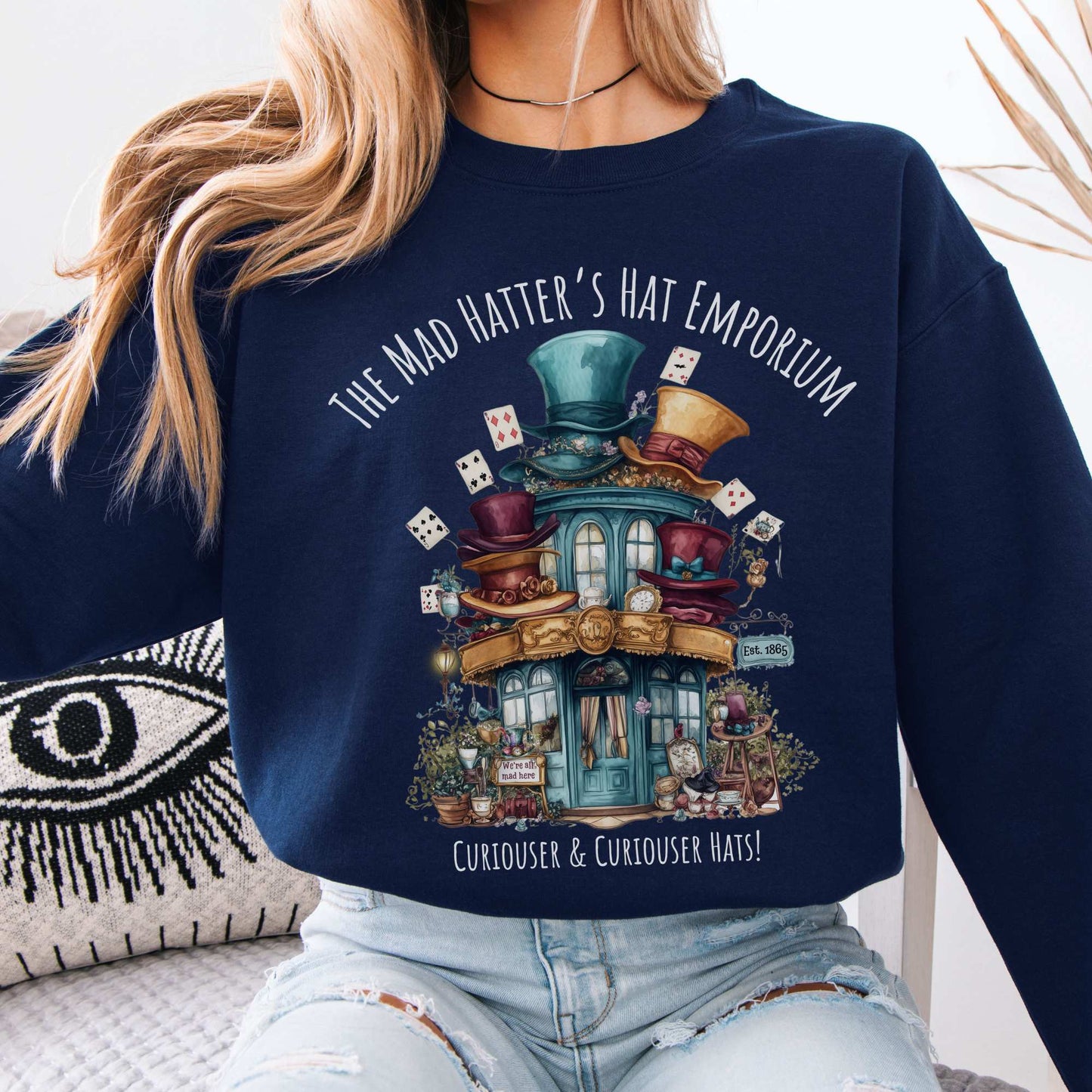 The Mad Hatter's Hat Emporium Sweatshirt Navy / S Sweatshirt The Mystic Eden Bookish Book Lovers