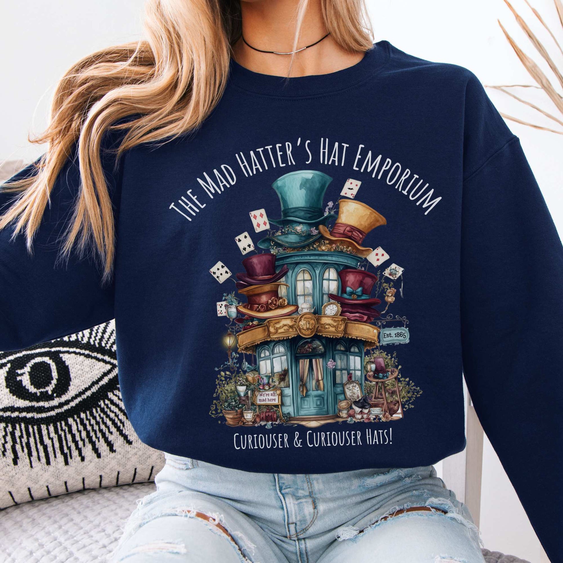 The Mad Hatter's Hat Emporium Sweatshirt Navy / S Sweatshirt The Mystic Eden Bookish Book Lovers