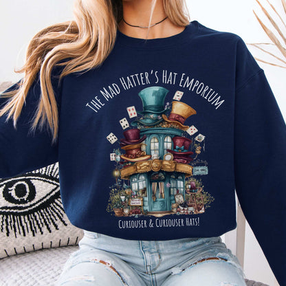 The Mad Hatter's Hat Emporium Sweatshirt Navy / S Sweatshirt The Mystic Eden Bookish Book Lovers