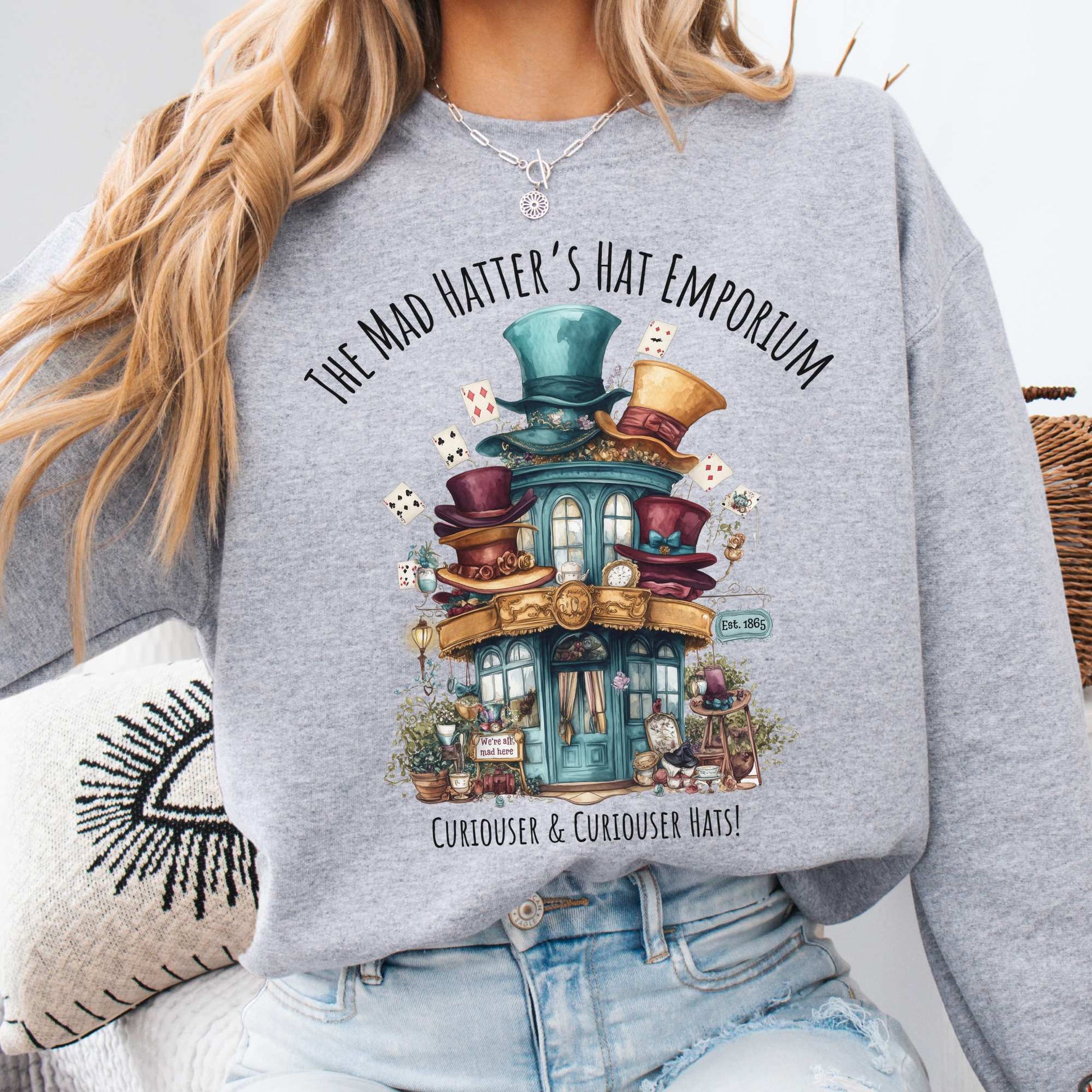 The Mad Hatter's Hat Emporium Sweatshirt Sport Grey / S Sweatshirt The Mystic Eden Bookish Book Lovers
