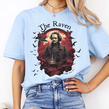 The Raven Edgar Allan Poe Shirt Light Blue / S T-Shirt The Mystic Eden Bookish Book Lovers