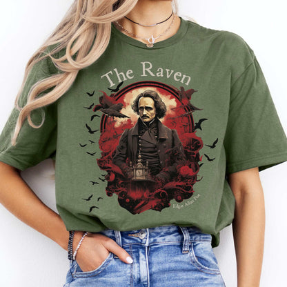 The Raven Edgar Allan Poe Shirt Military Green / S T-Shirt The Mystic Eden Bookish Book Lovers