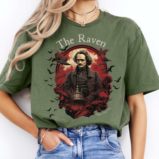 The Raven Edgar Allan Poe Shirt Military Green / S T-Shirt The Mystic Eden Bookish Book Lovers