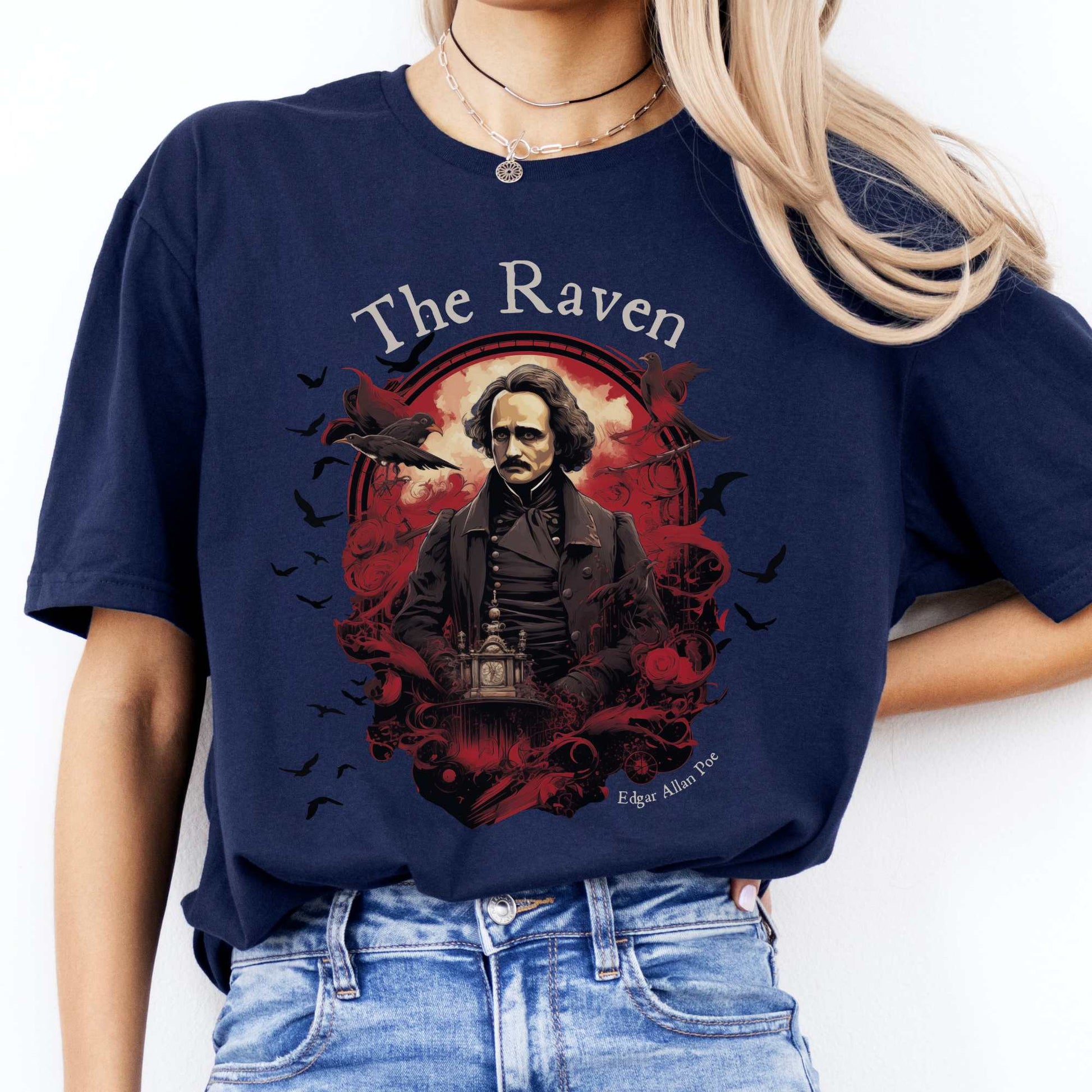 The Raven Edgar Allan Poe Shirt Navy / S T-Shirt The Mystic Eden Bookish Book Lovers