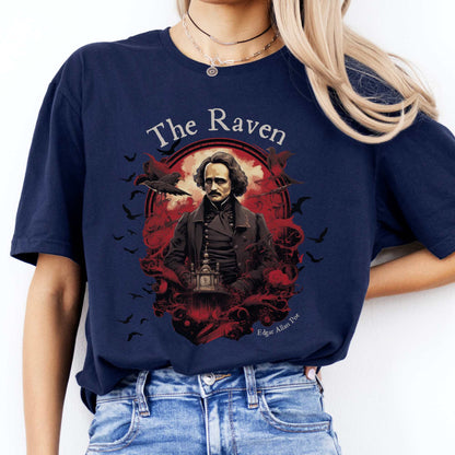 The Raven Edgar Allan Poe Shirt Navy / S T-Shirt The Mystic Eden Bookish Book Lovers