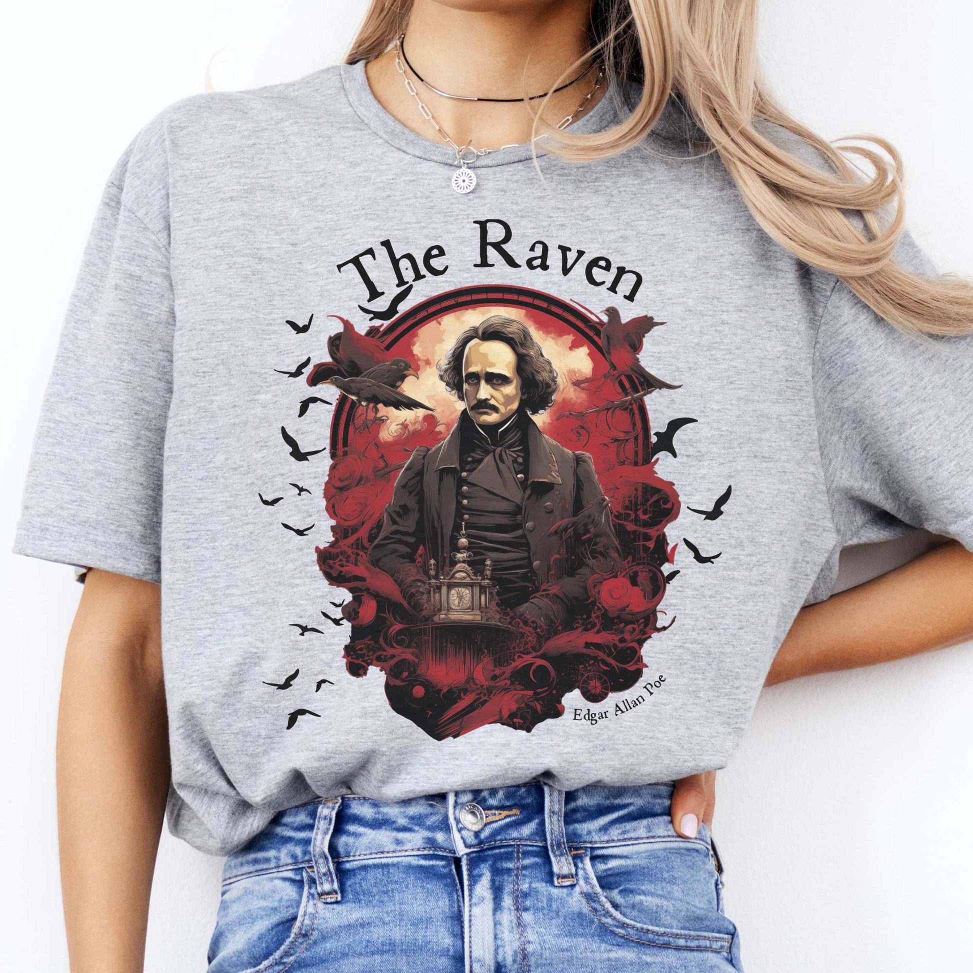 The Raven Edgar Allan Poe Shirt Sport Grey / S T-Shirt The Mystic Eden Bookish Book Lovers