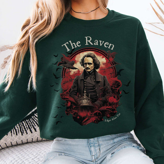 The Raven Edgar Allan Poe Sweatshirt Forest Green / S Sweatshirt The Mystic Eden Bookish Book Lovers