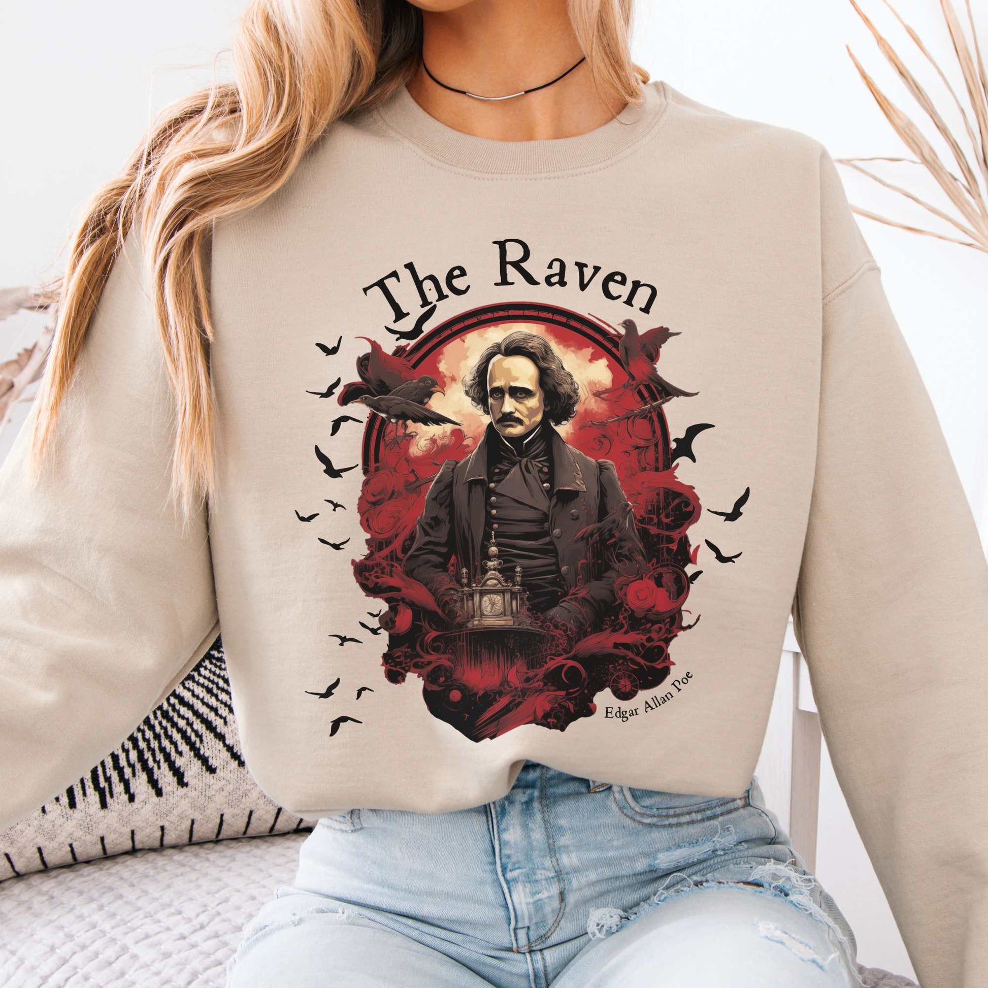 The Raven Edgar Allan Poe Sweatshirt Sand / S Sweatshirt The Mystic Eden Bookish Book Lovers