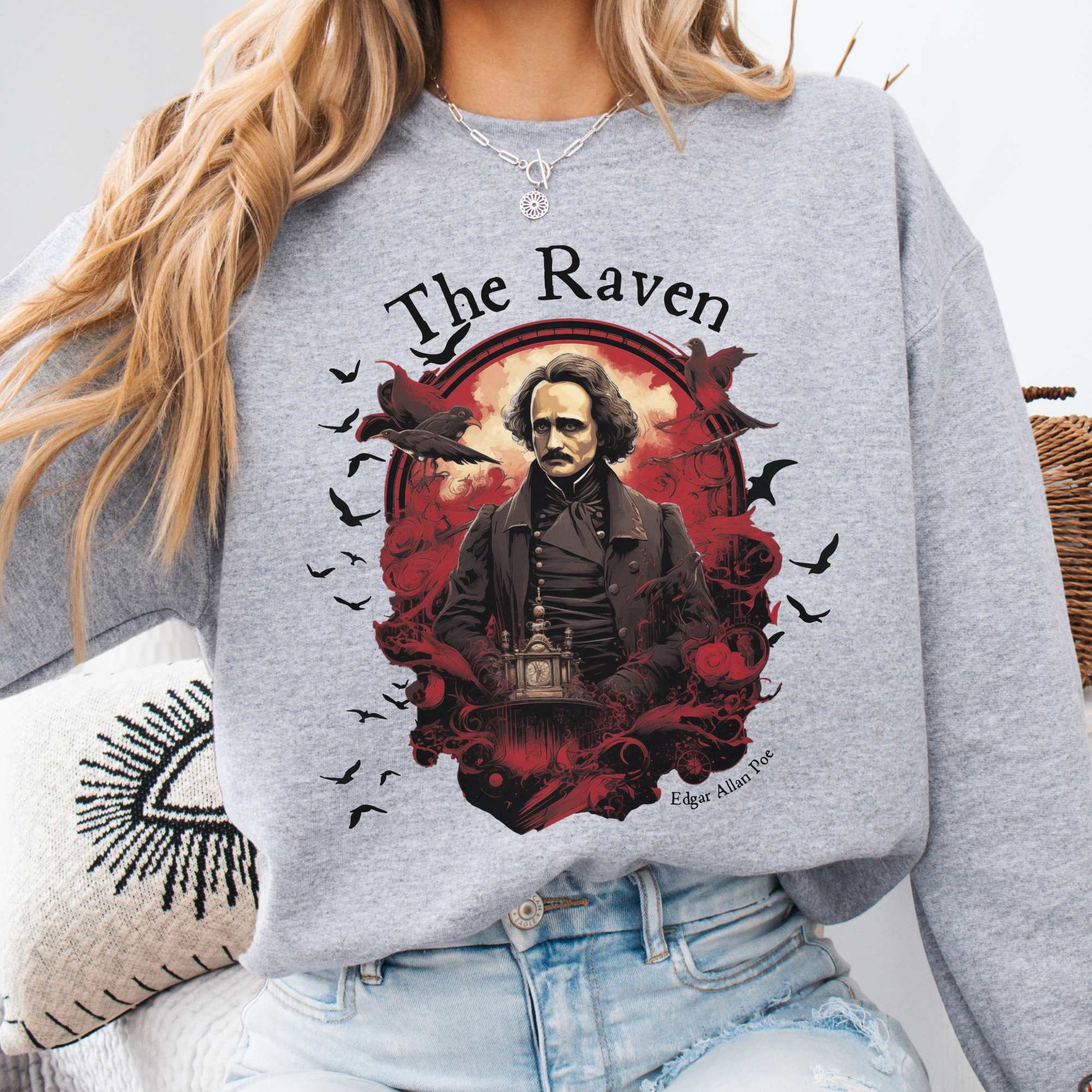 The Raven Edgar Allan Poe Sweatshirt Sport Grey / S Sweatshirt The Mystic Eden Bookish Book Lovers