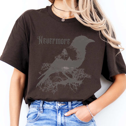 The Raven Nevermore Shirt Edgar Allan Poe Dark Chocolate / S T-Shirt The Mystic Eden Bookish Book Lovers