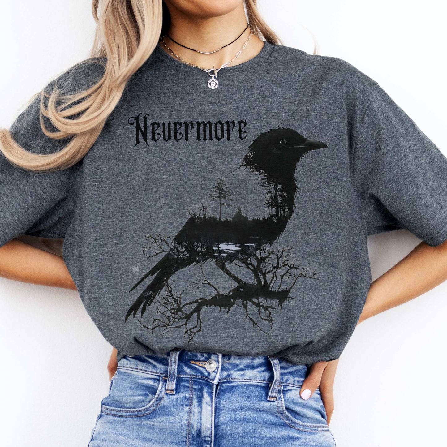 The Raven Nevermore Shirt Edgar Allan Poe Dark Heather / S T-Shirt The Mystic Eden Bookish Book Lovers