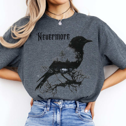 The Raven Nevermore Shirt Edgar Allan Poe Dark Heather / S T-Shirt The Mystic Eden Bookish Book Lovers