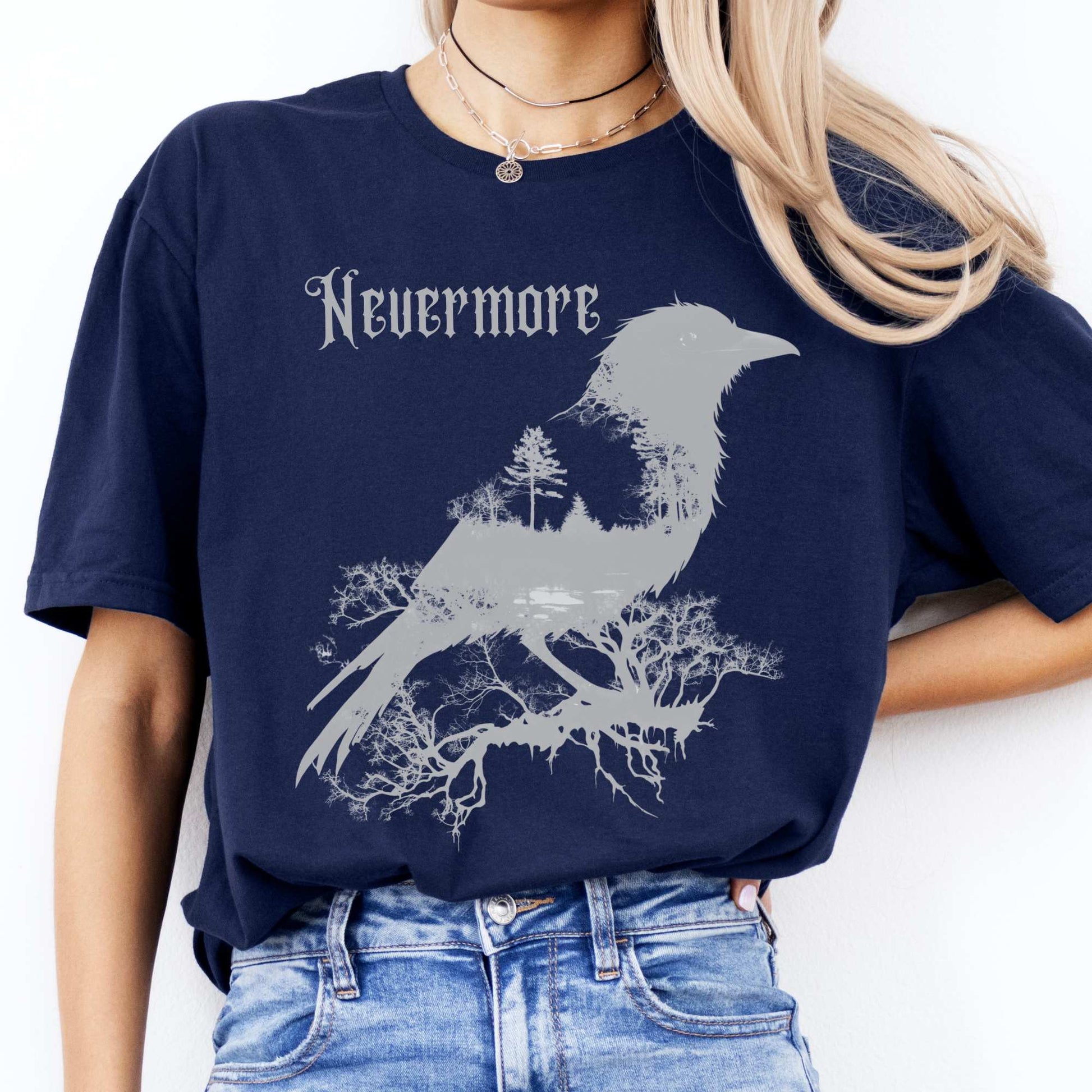 The Raven Nevermore Shirt Edgar Allan Poe Navy / S T-Shirt The Mystic Eden Bookish Book Lovers