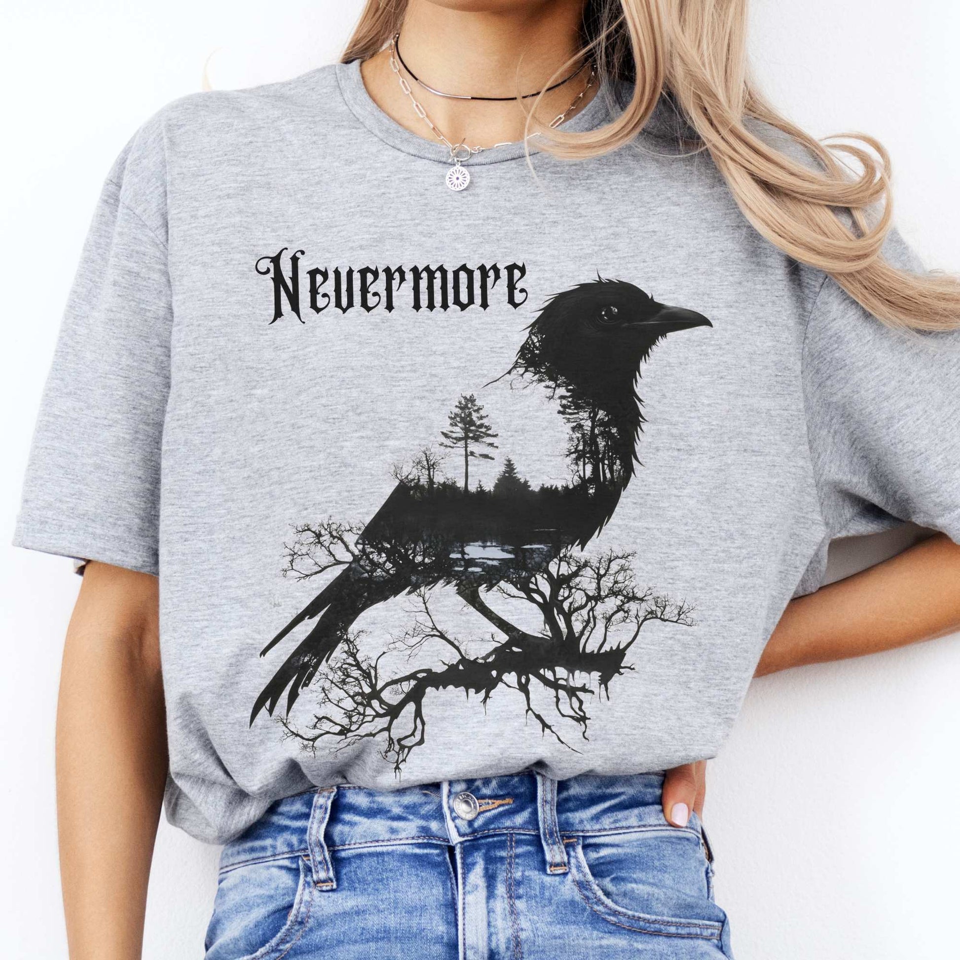 The Raven Nevermore Shirt Edgar Allan Poe Sport Grey / S T-Shirt The Mystic Eden Bookish Book Lovers