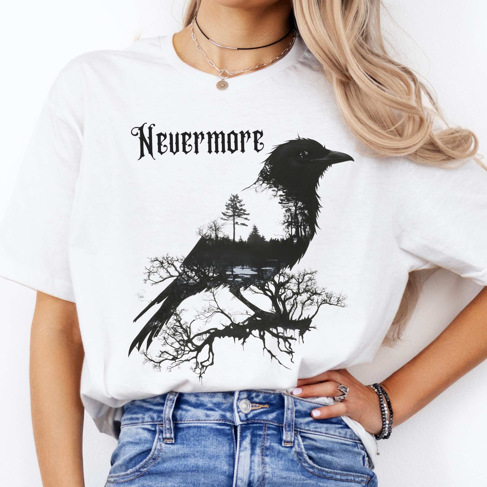 The Raven Nevermore Shirt Edgar Allan Poe White / S T-Shirt The Mystic Eden Bookish Book Lovers