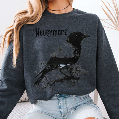 The Raven Nevermore Sweatshirt Edgar Allan Poe Dark Heather / S Sweatshirt The Mystic Eden Bookish Book Lovers